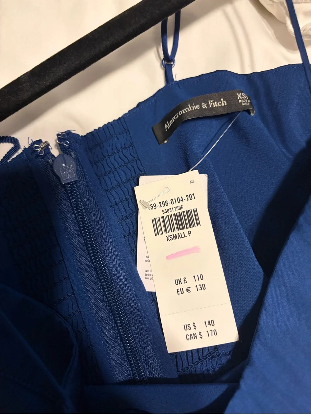 NWT A&F Abercrombie Camille Satin Navy Spaghetti-Strap Maxi Dress with High Slit
